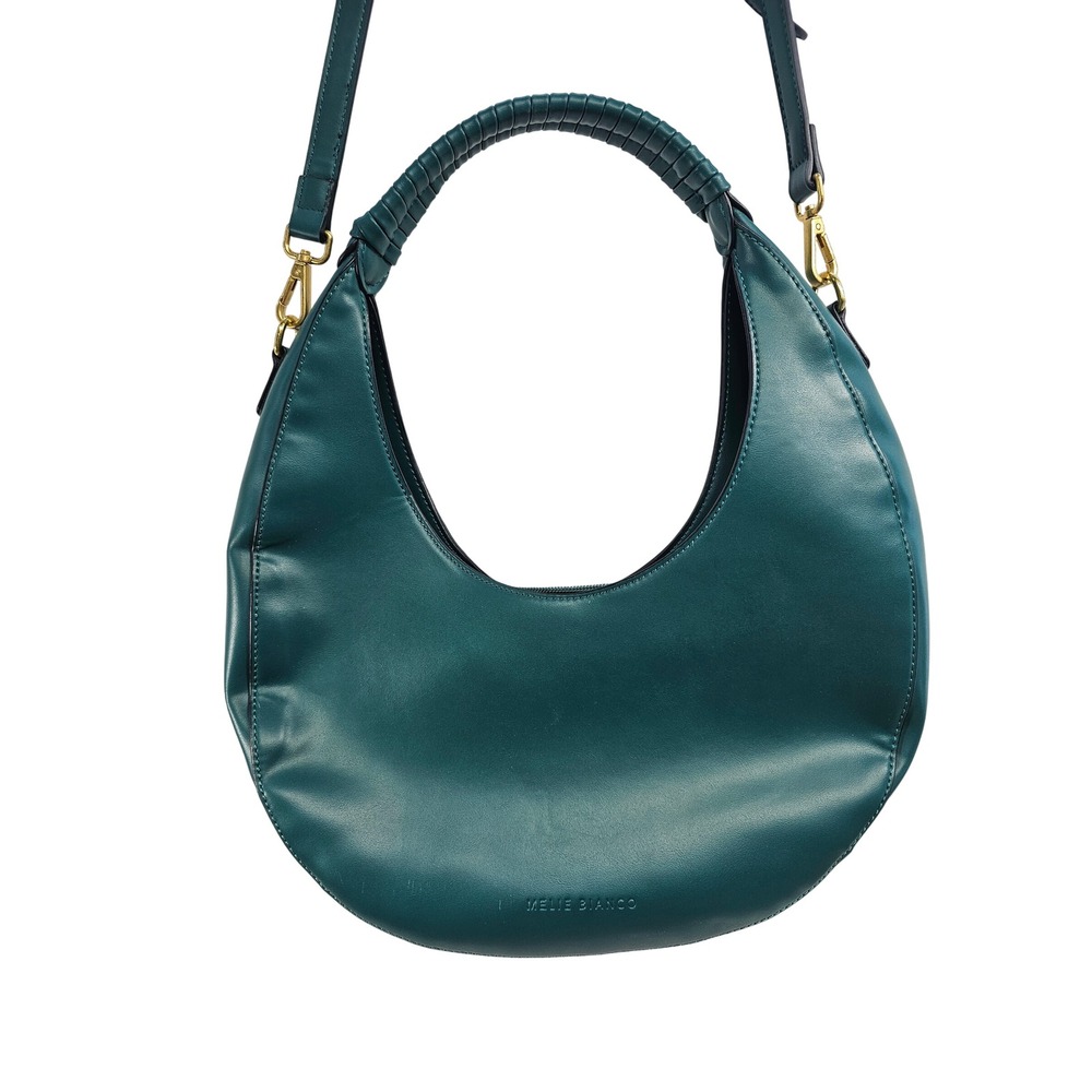 Melie Bianco Teal Faux Leather Hobo Shoulder Bag Woven Handle Gold‎ Tone